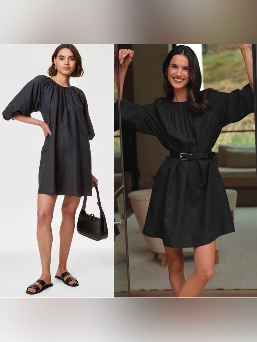 Jenni Kayne 100% Linen August Mini Dress Black XS pockets Puff sleeve Classic